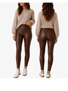 Avec Les Filles High-Rise Faux Leather Skinny Pants - Brown